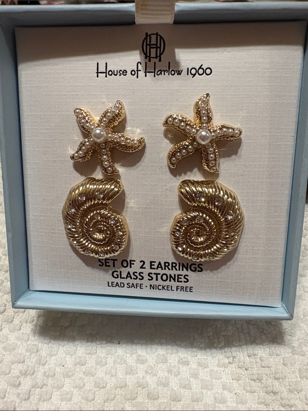 House of Harlow 1960 Gold Starfish & Shell Earring Set